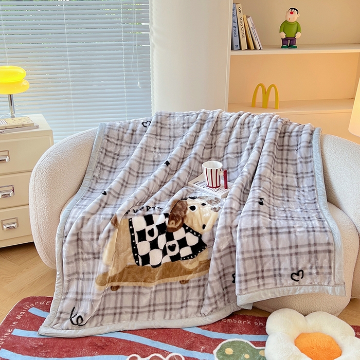 凯轩毛毯网销专供 2025新款双层学生云毯毛毯保暖毯 爱心狗-灰