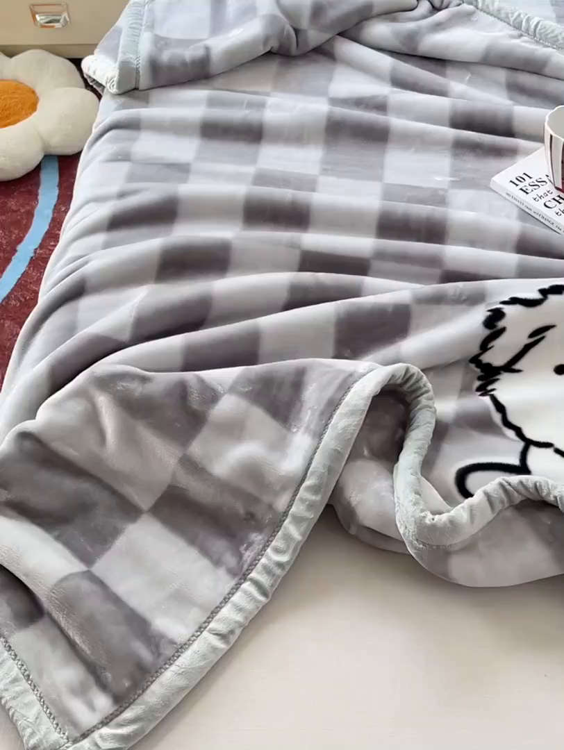 91家纺网 家纺一手货源 找家纺 凯轩毛毯网销专供 2025新款双层学生云毯毛毯保暖毯 炸毛狗狗