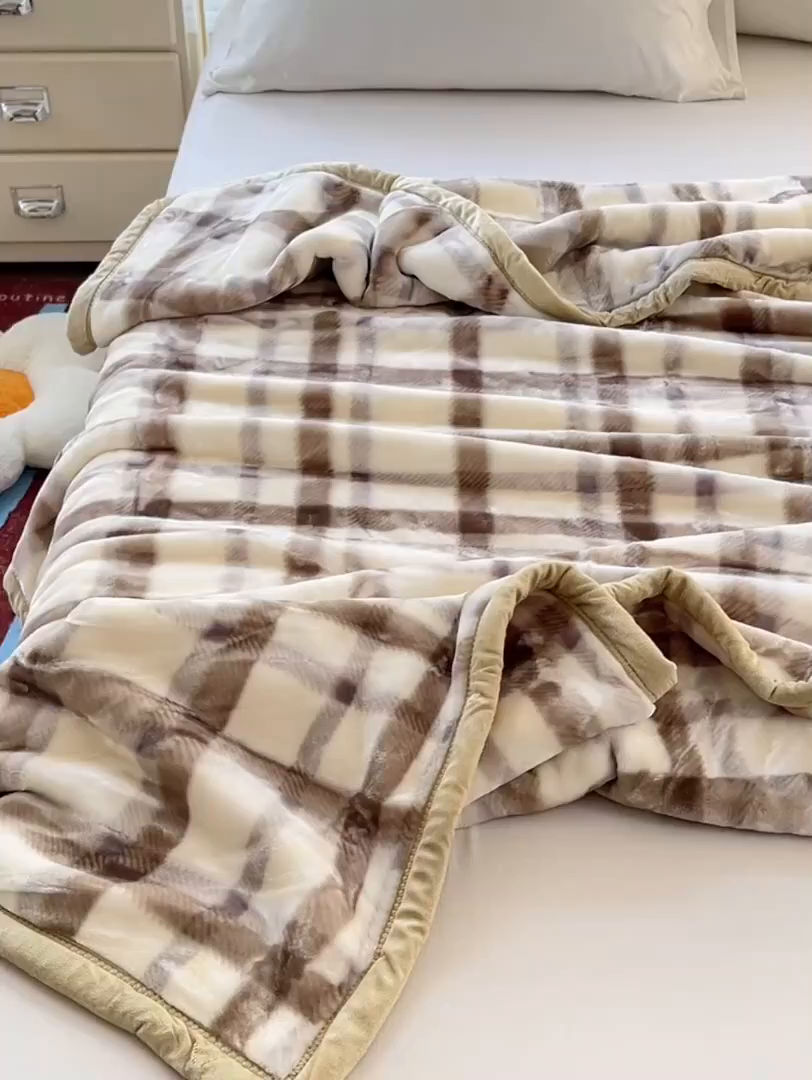 91家纺网 家纺一手货源 找家纺 凯轩毛毯网销专供 2025新款双层学生云毯毛毯保暖毯 格洛米