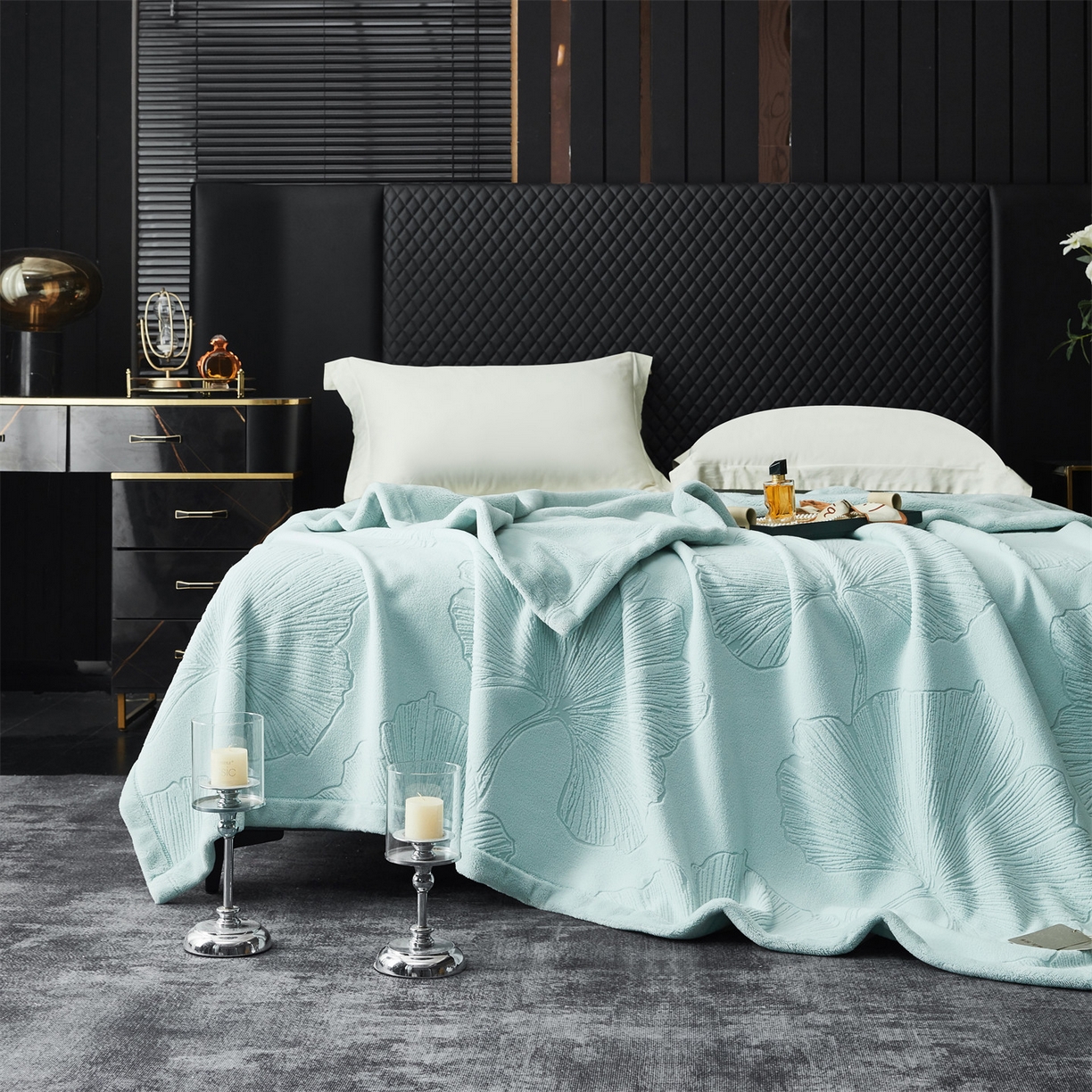 91家纺网 家纺一手货源 找家纺 凯轩毛毯网销专供 2025新款单层雕花毯毛毯婚庆毯保暖毯子 银杏叶 浅绿