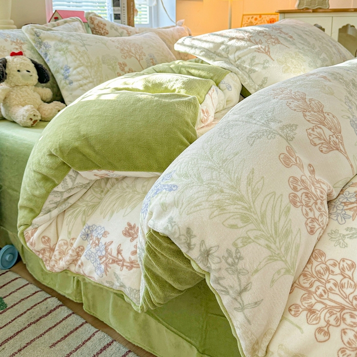 卡普家居 2025新款加厚保暖牛奶绒系列--四件套 幽兰花谷