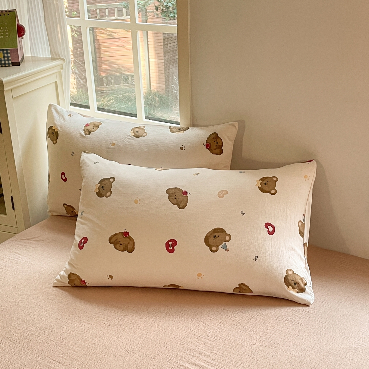 91家纺网 家纺一手货源 找家纺 铺尚美家纺 2025新款云感提花双层纱系列 奇妙小熊-米