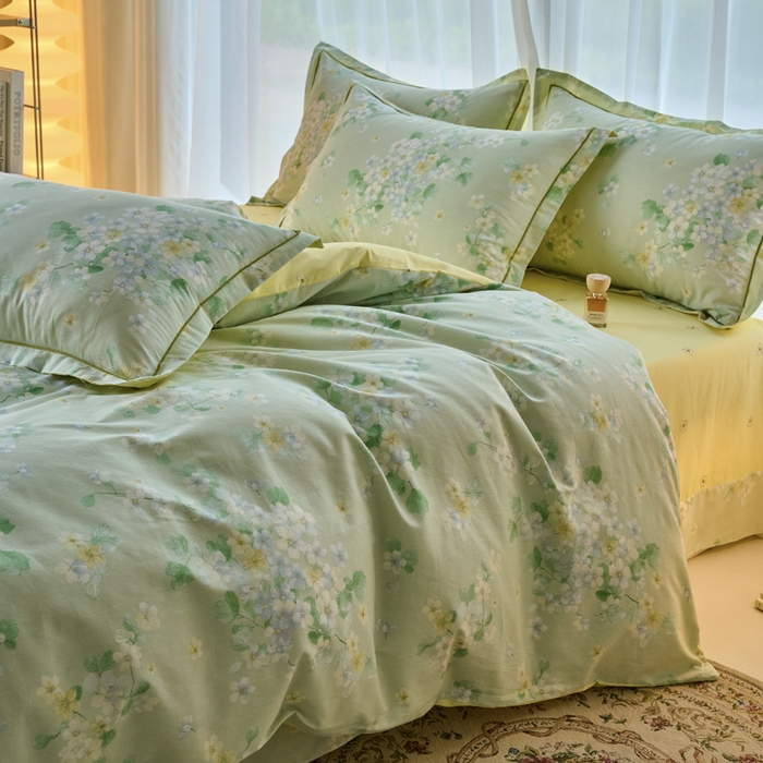 91家纺网 家纺一手货源 找家纺 铭博家纺 2025新款直播热款全棉吊边一字绣工艺款13070印花全棉单床单花漫盈香