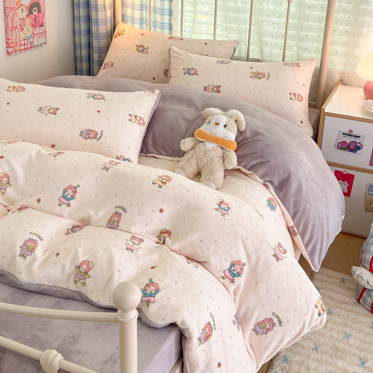 91家纺网 家纺一手货源 找家纺 贝扬思家纺 2025新款软fufu加厚保暖可爱系牛奶绒宿舍床套件系列（小红书推荐）（提供买家秀） 奶糖少女