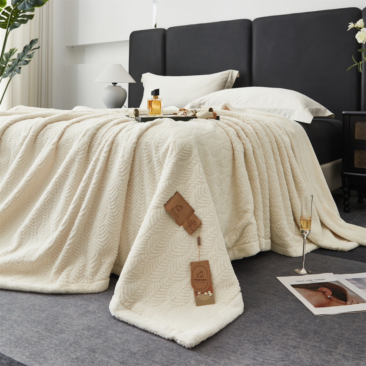 91家纺网 家纺一手货源 找家纺 凯轩毛毯网销专供 2025新款仿羔羊绒毯毛毯婚庆毯保暖毯子 米白