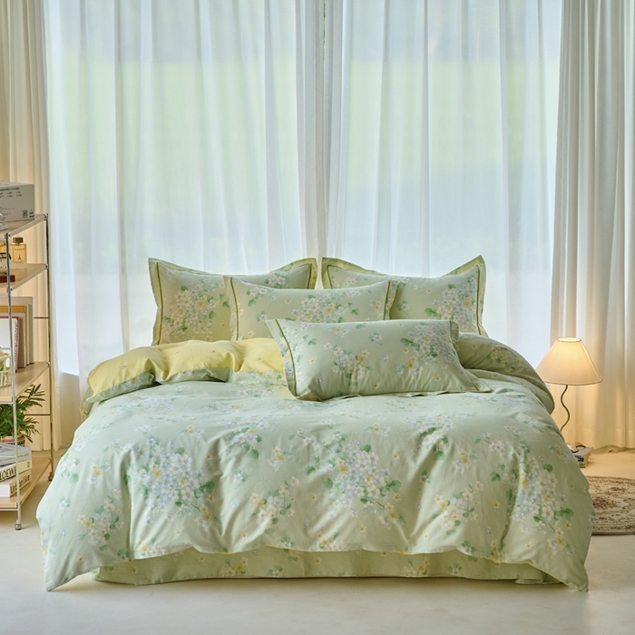 91家纺网 家纺一手货源 找家纺 铭博家纺 2025新款直播爆款100%全棉吊边一字绣工艺款13070印花全棉四件套花漫盈香