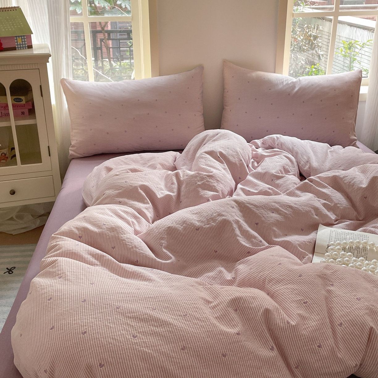 91家纺网 家纺一手货源 找家纺 铺尚美家纺 2025新款云感提花双层纱系列 倾心-紫