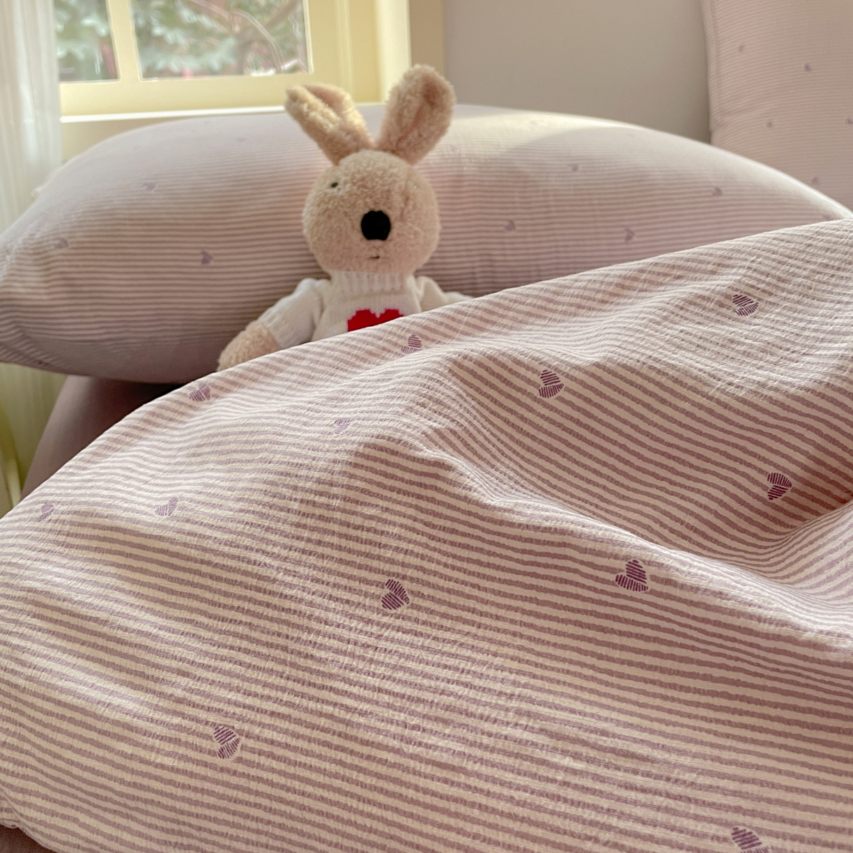 91家纺网 家纺一手货源 找家纺 铺尚美家纺 2025新款云感提花双层纱系列 倾心-紫