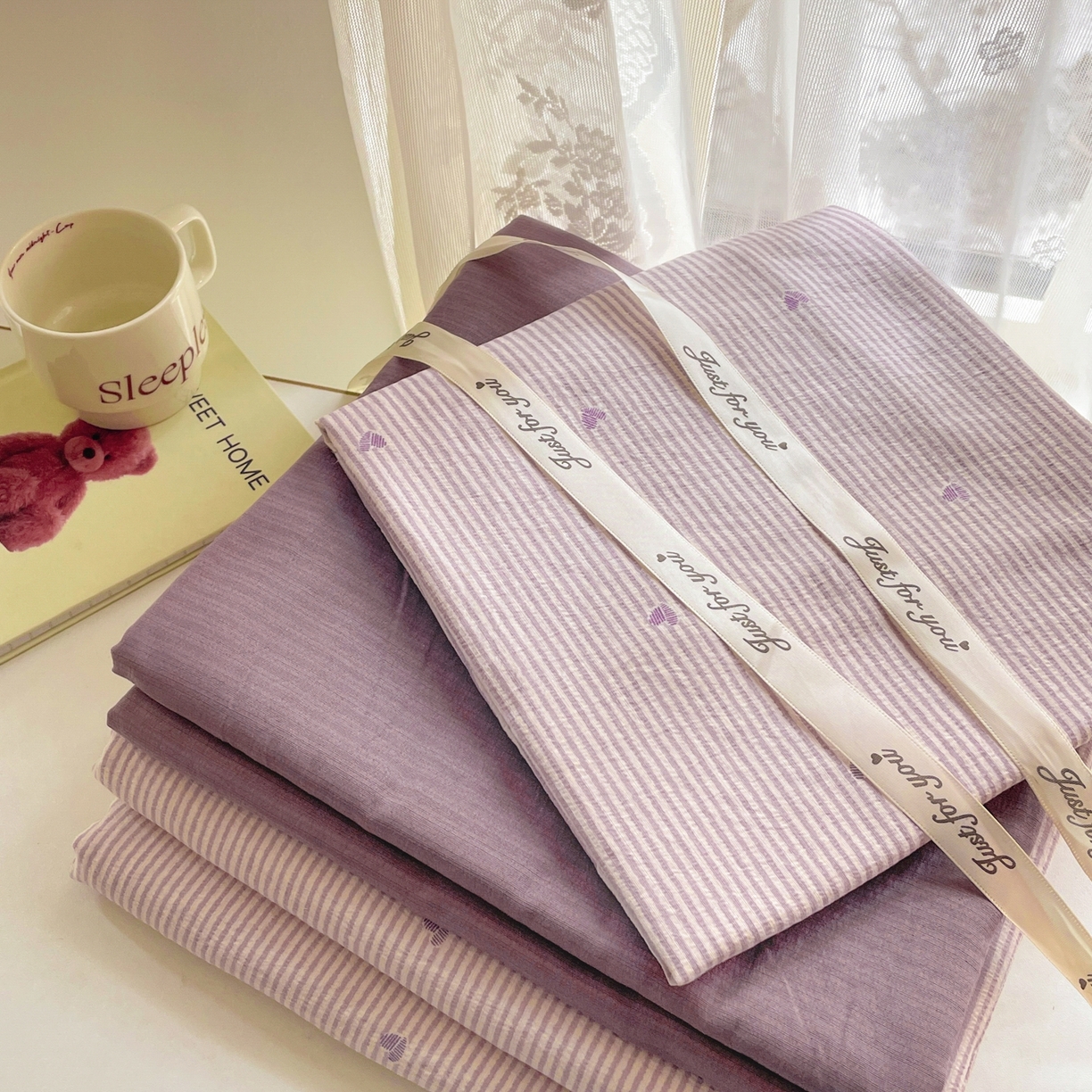 91家纺网 家纺一手货源 找家纺 铺尚美家纺 2025新款云感提花双层纱系列 倾心-紫