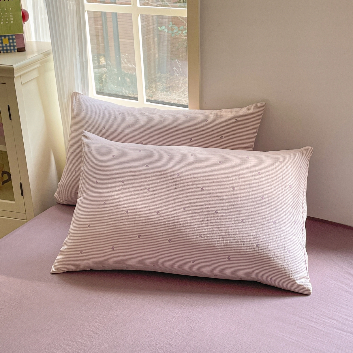 91家纺网 家纺一手货源 找家纺 铺尚美家纺 2025新款云感提花双层纱系列 倾心-紫