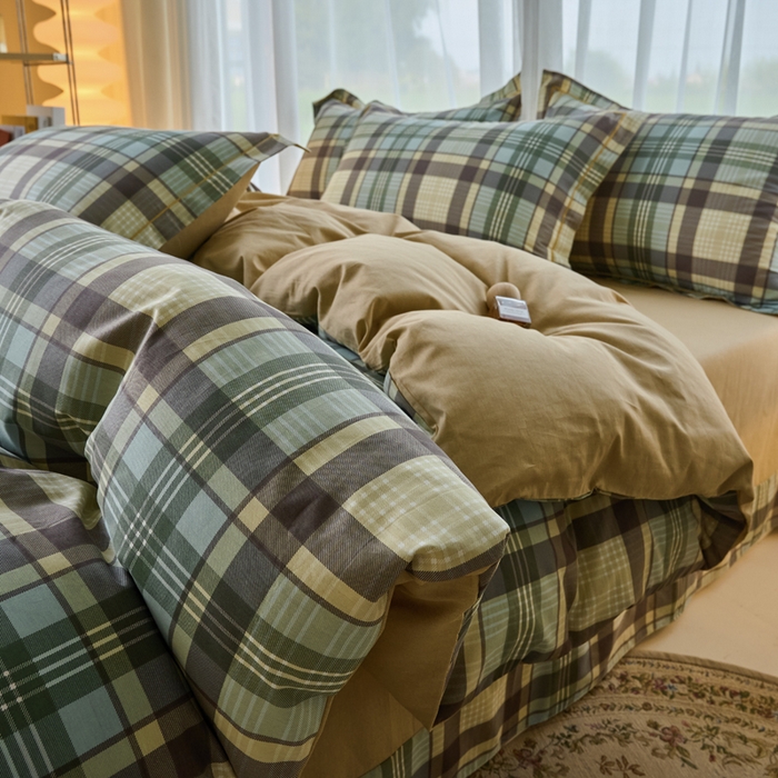 91家纺网 家纺一手货源 找家纺 （总）铭博家纺 新款直播爆款网红全棉四件套13070印花吊边一字绣纯棉被套工艺款