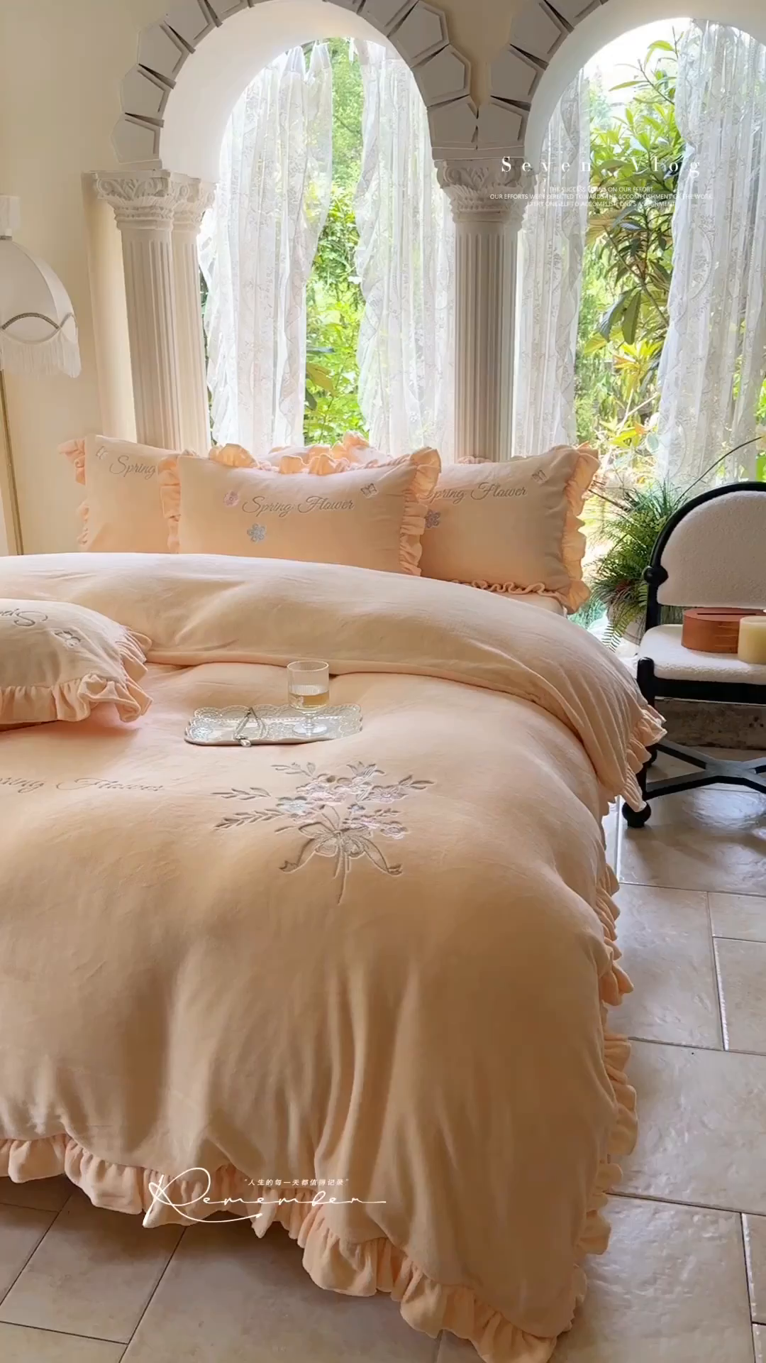 91家纺网 家纺一手货源 找家纺 美洲琳 2025新款高克重牛奶绒绣花四件套 手捧花-奶黄