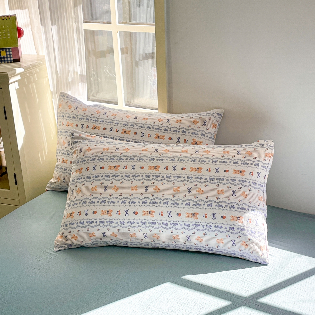 91家纺网 家纺一手货源 找家纺 铺尚美家纺 2025新款云感提花双层纱系列 他和她的兔