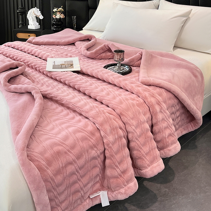 91家纺网 家纺一手货源 找家纺 凯轩毛毯网销专供 2025新款水波纹精品婚庆云毯毛毯 水波纹-珊瑚粉