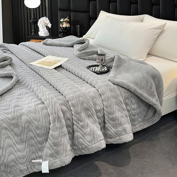 91家纺网 家纺一手货源 找家纺 凯轩毛毯网销专供 2025新款水波纹精品婚庆云毯毛毯 水波纹-银石灰