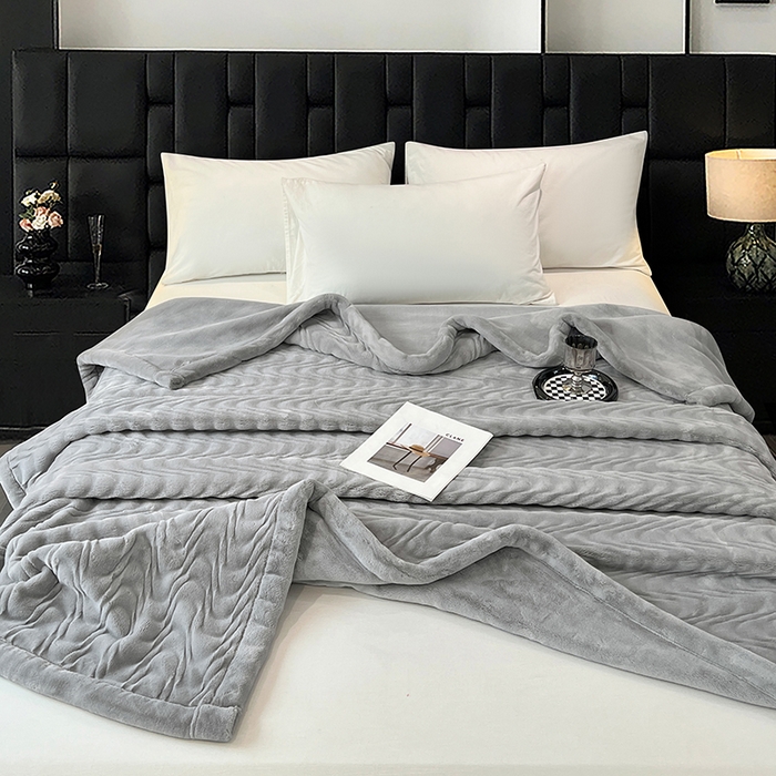 91家纺网 家纺一手货源 找家纺 凯轩毛毯网销专供 2025新款水波纹精品婚庆云毯毛毯 水波纹-银石灰