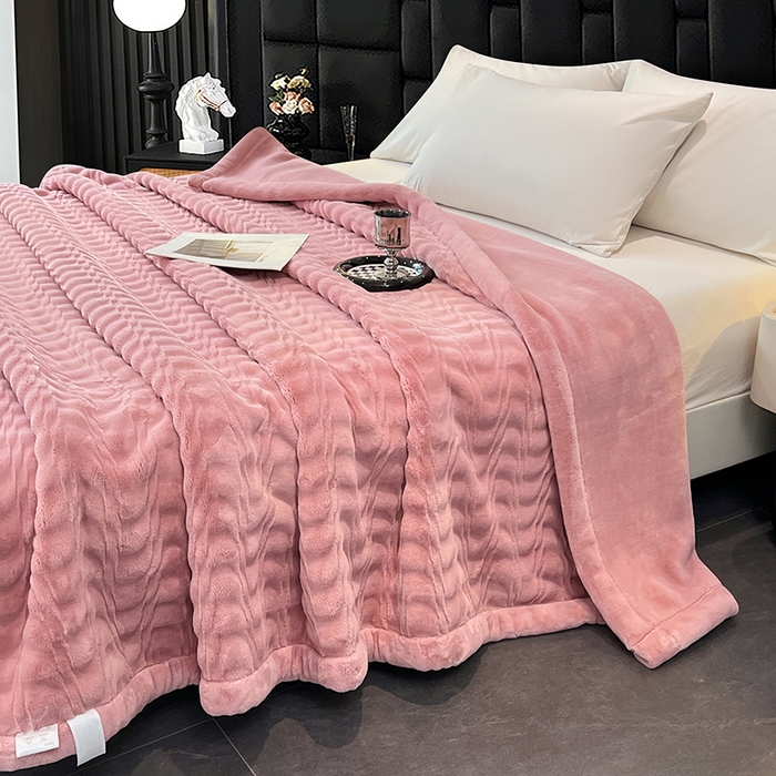 91家纺网 家纺一手货源 找家纺 凯轩毛毯网销专供 2025新款水波纹精品婚庆云毯毛毯 水波纹-珊瑚粉