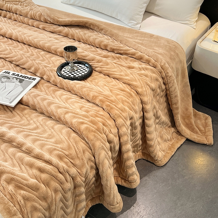 91家纺网 家纺一手货源 找家纺 凯轩毛毯网销专供 2025新款水波纹精品婚庆云毯毛毯 水波纹-奶茶色