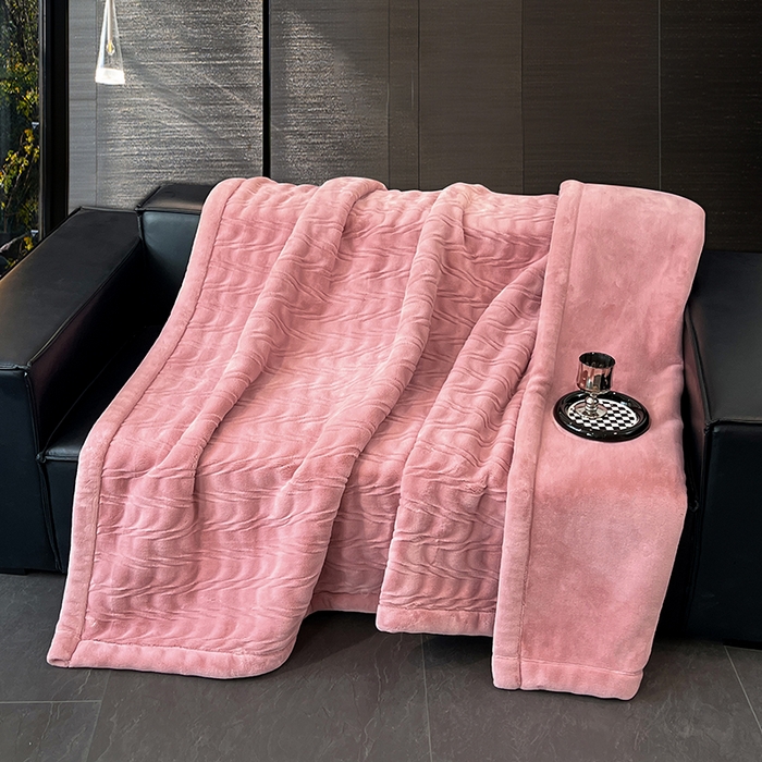 91家纺网 家纺一手货源 找家纺 凯轩毛毯网销专供 2025新款水波纹精品婚庆云毯毛毯 水波纹-珊瑚粉