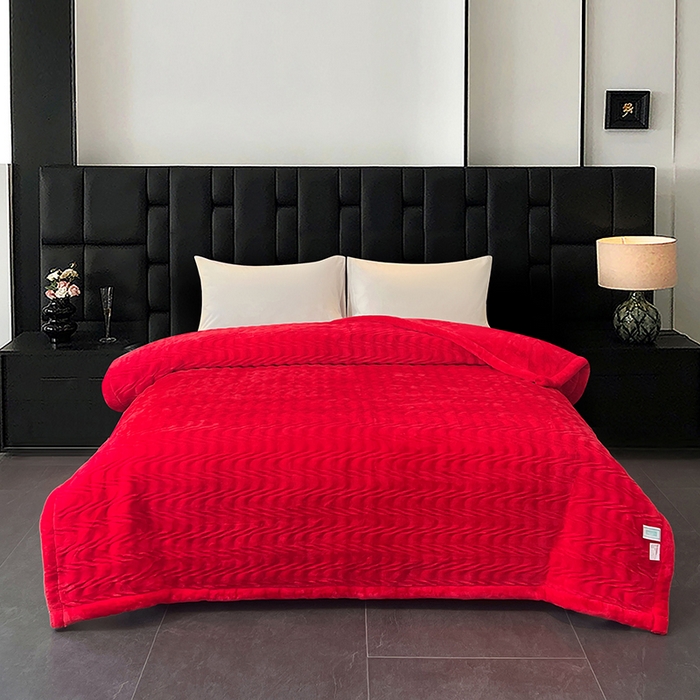 凯轩毛毯网销专供 2025新款水波纹精品婚庆云毯毛毯 水波纹-胭脂红