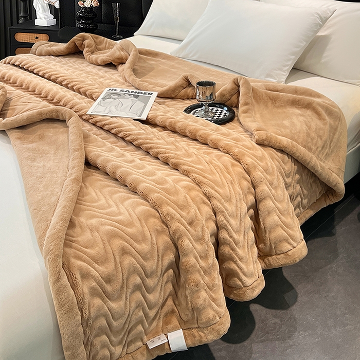 91家纺网 家纺一手货源 找家纺 凯轩毛毯网销专供 2025新款水波纹精品婚庆云毯毛毯 水波纹-奶茶色