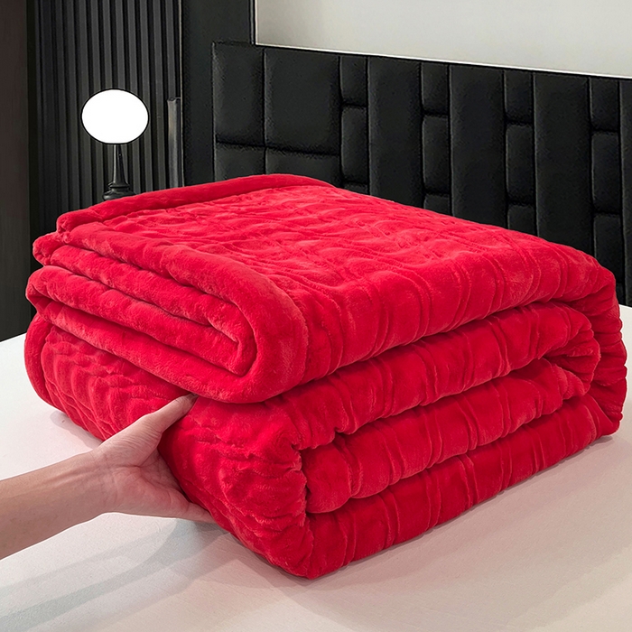 91家纺网 家纺一手货源 找家纺 凯轩毛毯网销专供 2025新款水波纹精品婚庆云毯毛毯 水波纹-胭脂红