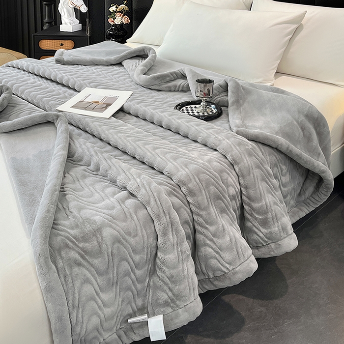 91家纺网 家纺一手货源 找家纺 凯轩毛毯网销专供 2025新款水波纹精品婚庆云毯毛毯 水波纹-银石灰