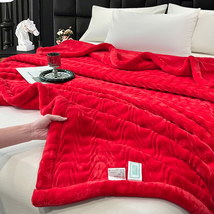 91家纺网 家纺一手货源 找家纺 （总）凯轩毛毯网销专供 2025新款水波纹精品婚庆云毯毛毯