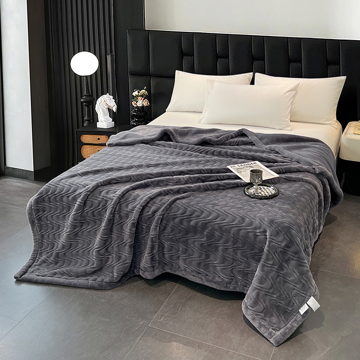 91家纺网 家纺一手货源 找家纺 凯轩毛毯网销专供 2025新款水波纹精品婚庆云毯毛毯 水波纹-绅士灰