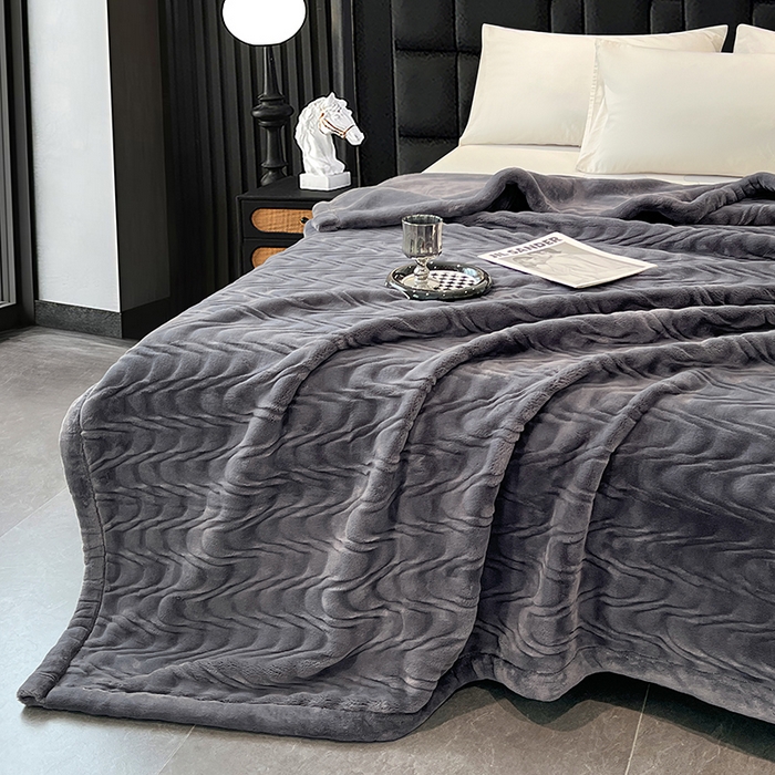 91家纺网 家纺一手货源 找家纺 凯轩毛毯网销专供 2025新款水波纹精品婚庆云毯毛毯 水波纹-绅士灰