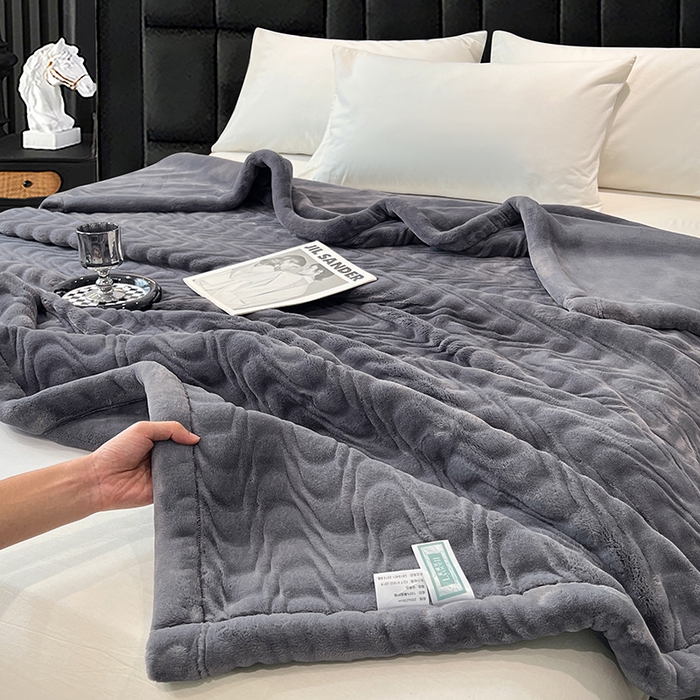 91家纺网 家纺一手货源 找家纺 凯轩毛毯网销专供 2025新款水波纹精品婚庆云毯毛毯 水波纹-绅士灰