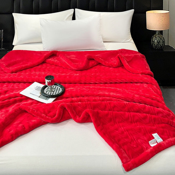 91家纺网 家纺一手货源 找家纺 凯轩毛毯网销专供 2025新款水波纹精品婚庆云毯毛毯 水波纹-胭脂红