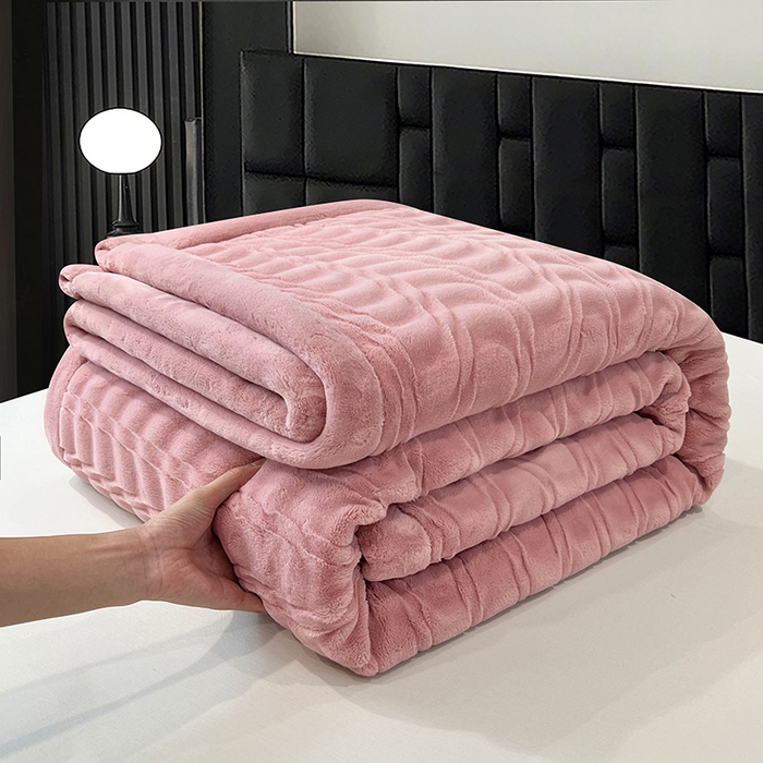 91家纺网 家纺一手货源 找家纺 凯轩毛毯网销专供 2025新款水波纹精品婚庆云毯毛毯 水波纹-珊瑚粉