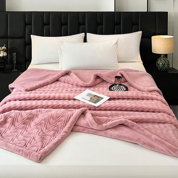 91家纺网 家纺一手货源 找家纺 凯轩毛毯网销专供 2025新款水波纹精品婚庆云毯毛毯 水波纹-珊瑚粉