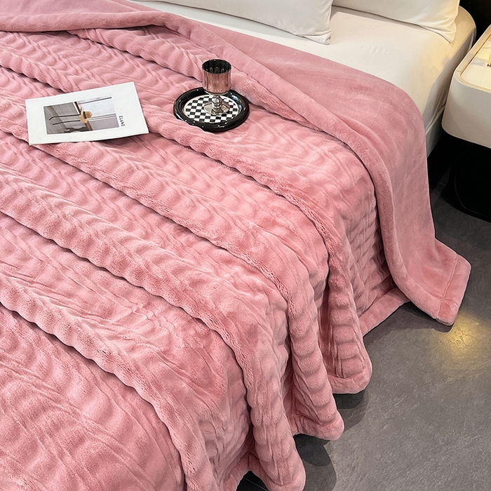 91家纺网 家纺一手货源 找家纺 凯轩毛毯网销专供 2025新款水波纹精品婚庆云毯毛毯 水波纹-珊瑚粉