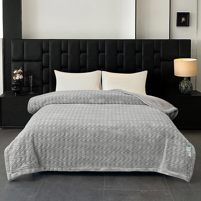 凯轩毛毯网销专供 2025新款水波纹精品婚庆云毯毛毯 水波纹-银石灰