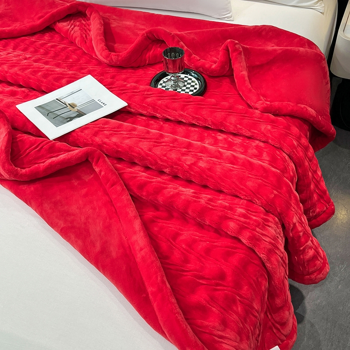 91家纺网 家纺一手货源 找家纺 凯轩毛毯网销专供 2025新款水波纹精品婚庆云毯毛毯 水波纹-胭脂红