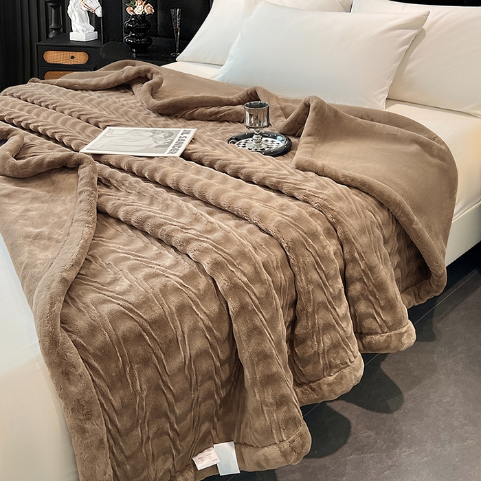 91家纺网 家纺一手货源 找家纺 凯轩毛毯网销专供 2025新款水波纹精品婚庆云毯毛毯 水波纹-咖啡棕