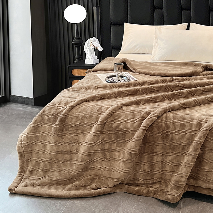 91家纺网 家纺一手货源 找家纺 凯轩毛毯网销专供 2025新款水波纹精品婚庆云毯毛毯 水波纹-咖啡棕