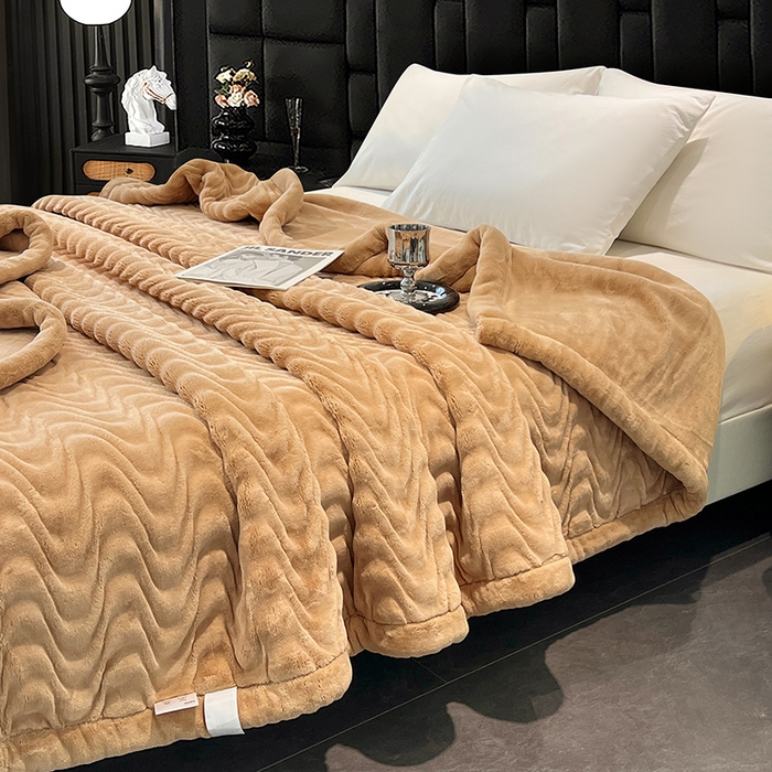 91家纺网 家纺一手货源 找家纺 凯轩毛毯网销专供 2025新款水波纹精品婚庆云毯毛毯 水波纹-奶茶色