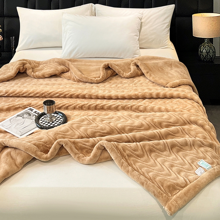 91家纺网 家纺一手货源 找家纺 凯轩毛毯网销专供 2025新款水波纹精品婚庆云毯毛毯 水波纹-奶茶色