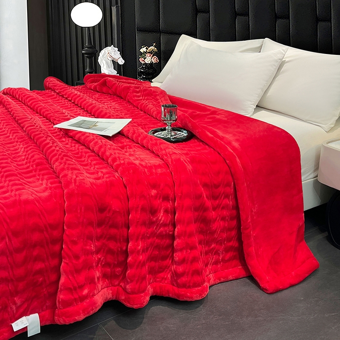 91家纺网 家纺一手货源 找家纺 （总）凯轩毛毯网销专供 2025新款水波纹精品婚庆云毯毛毯