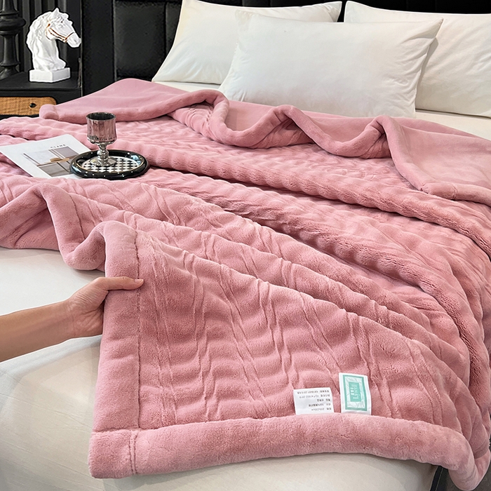 91家纺网 家纺一手货源 找家纺 凯轩毛毯网销专供 2025新款水波纹精品婚庆云毯毛毯 水波纹-珊瑚粉