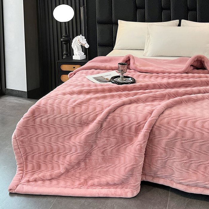 91家纺网 家纺一手货源 找家纺 凯轩毛毯网销专供 2025新款水波纹精品婚庆云毯毛毯 水波纹-珊瑚粉