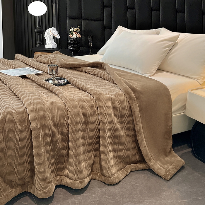 91家纺网 家纺一手货源 找家纺 凯轩毛毯网销专供 2025新款水波纹精品婚庆云毯毛毯 水波纹-咖啡棕