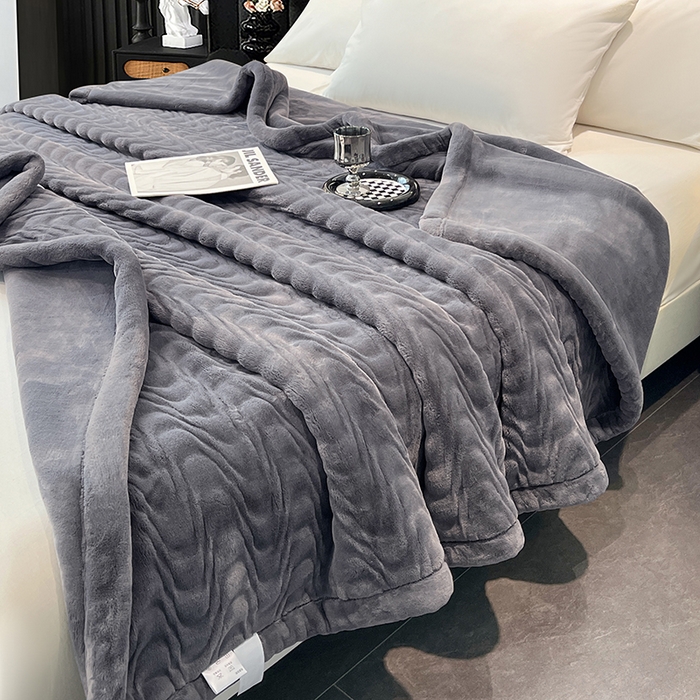 91家纺网 家纺一手货源 找家纺 凯轩毛毯网销专供 2025新款水波纹精品婚庆云毯毛毯 水波纹-绅士灰