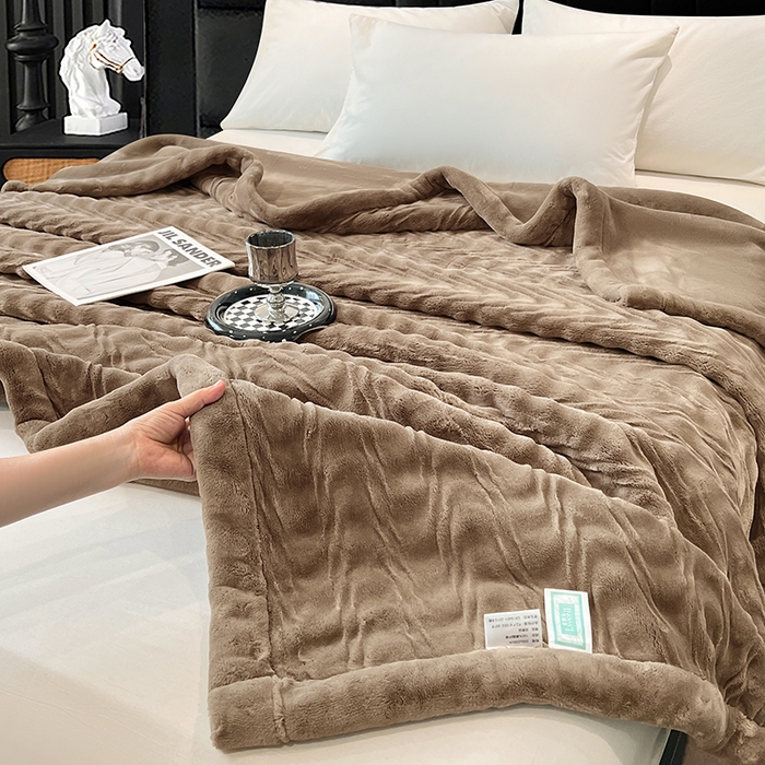 91家纺网 家纺一手货源 找家纺 凯轩毛毯网销专供 2025新款水波纹精品婚庆云毯毛毯 水波纹-咖啡棕