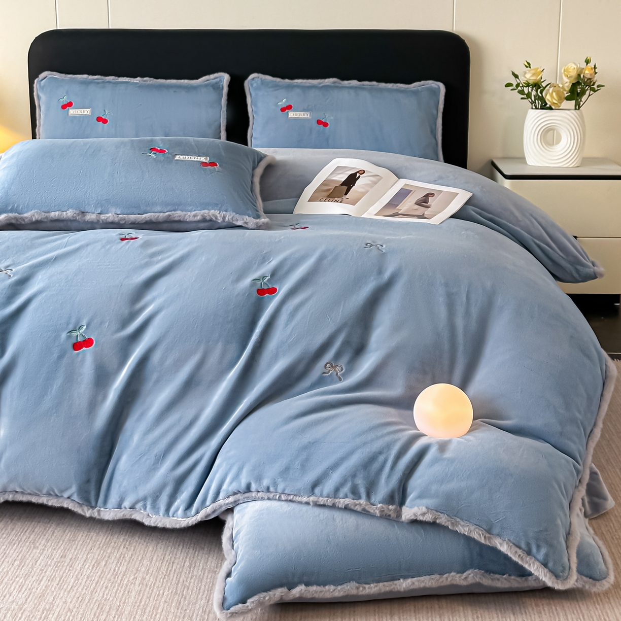 91家纺网 家纺一手货源 找家纺 梓之赫 2025新款A类高密度雪貂绒四件套 宾利蓝