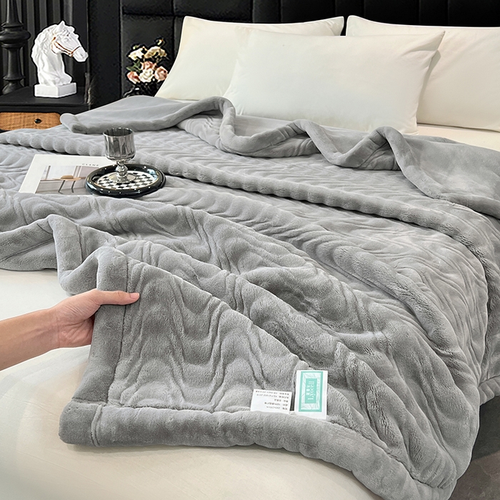 91家纺网 家纺一手货源 找家纺 凯轩毛毯网销专供 2025新款水波纹精品婚庆云毯毛毯 水波纹-银石灰