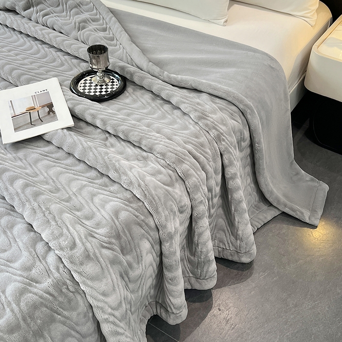 91家纺网 家纺一手货源 找家纺 凯轩毛毯网销专供 2025新款水波纹精品婚庆云毯毛毯 水波纹-银石灰